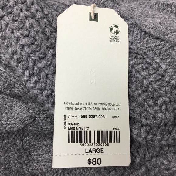 Mutual Weave Men's Cable Knit Turtleneck Sweater Heather Grey Size L - Picture 7 of 9